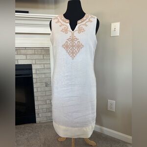 Embroidered Linen White Dress